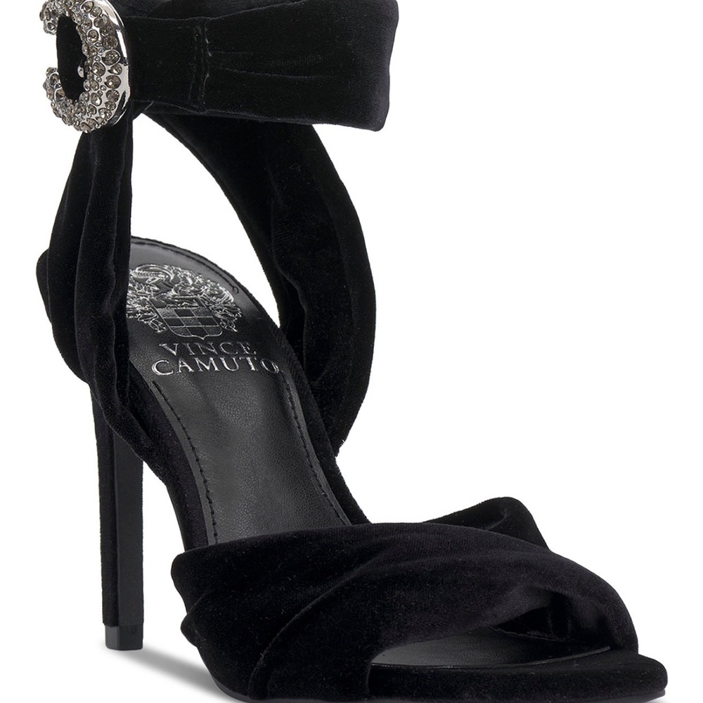 Vince Camuto Black Heels with Crystal Buckle